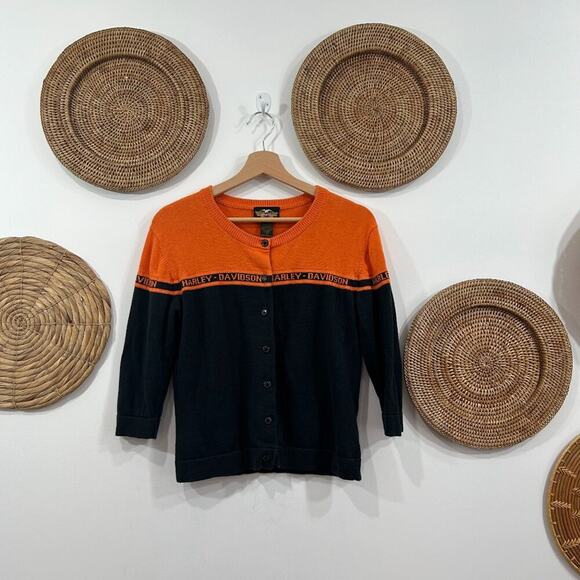 Vintage Harley Davidson Lightweight Knit Cardigan Sweater Small Biker Bikercore - Picture 2 of 6